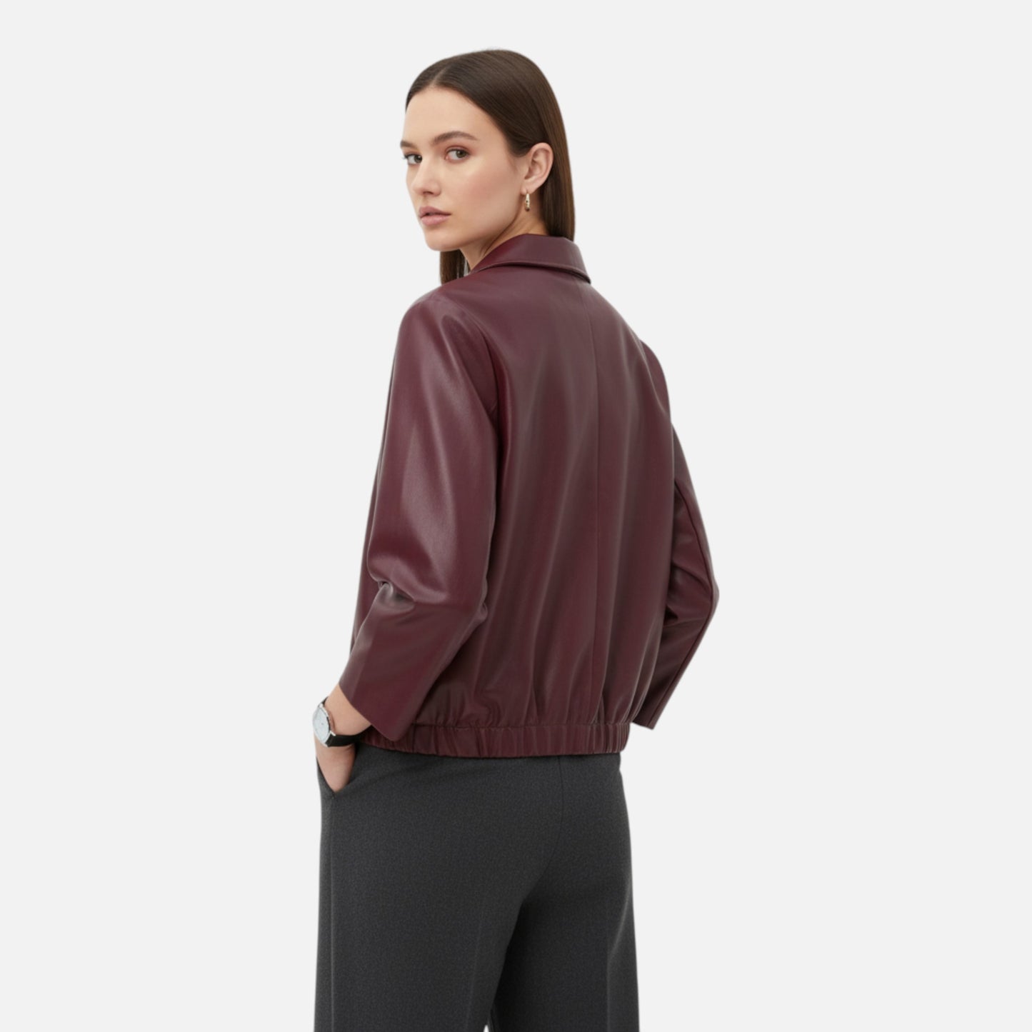 Olivebury | Women’s Vintage Leather Zip Jacket