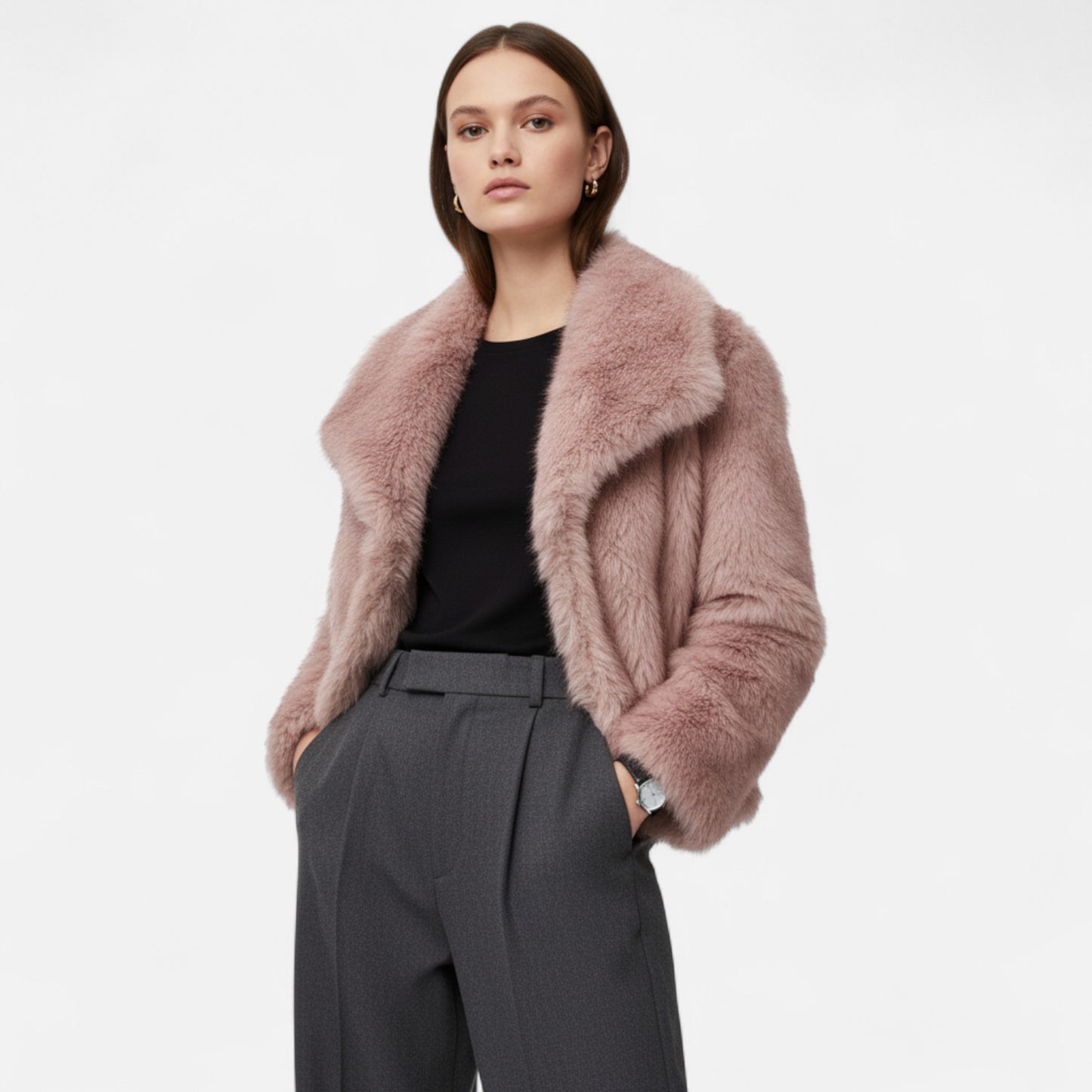 Olivebury | Women’s Faux Fur Jacket – Elegant Fluffy Coat