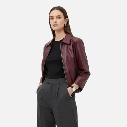 Olivebury | Women’s Vintage Leather Zip Jacket