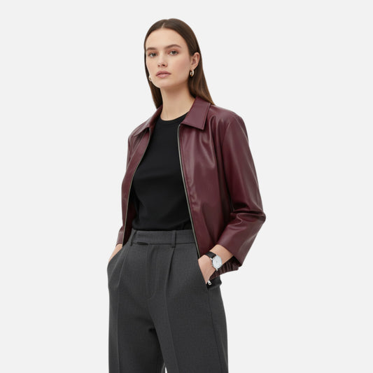 Olivebury | Women’s Vintage Leather Zip Jacket