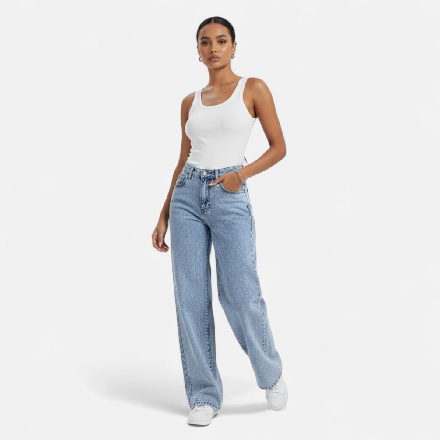 Olivebury | Women’s High-Waist Wide-Leg Denim Trousers