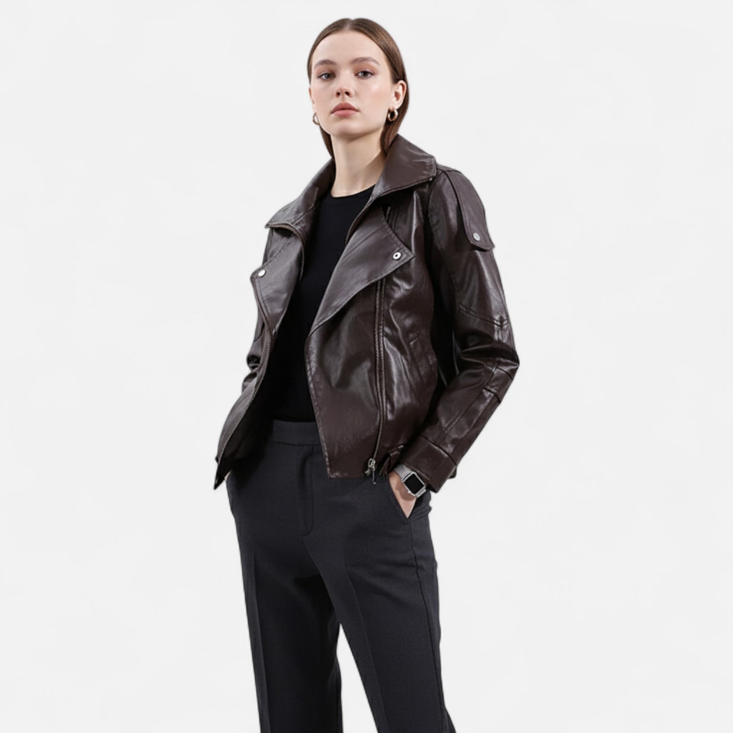 Olivebury | Women’s Leather Belted Bomber Jacket