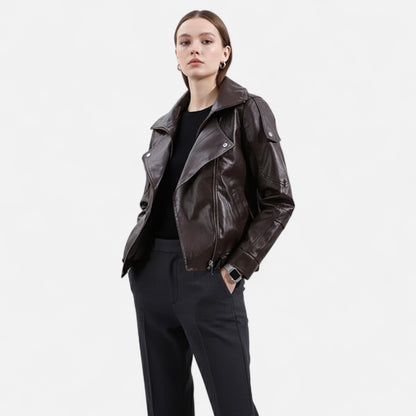 Olivebury | Women’s Leather Belted Bomber Jacket