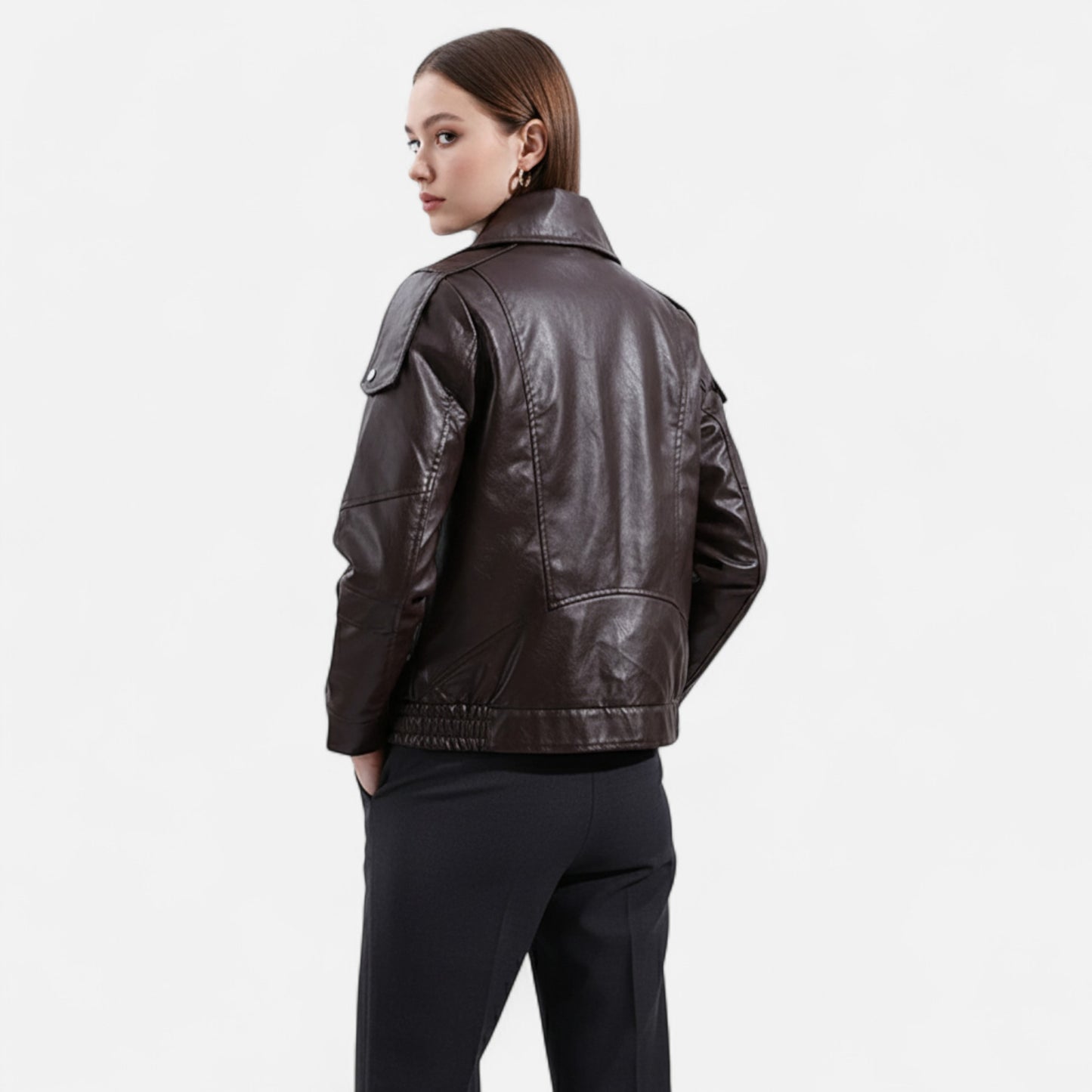 Olivebury | Women’s Leather Belted Bomber Jacket