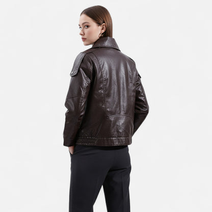 Olivebury | Women’s Leather Belted Bomber Jacket