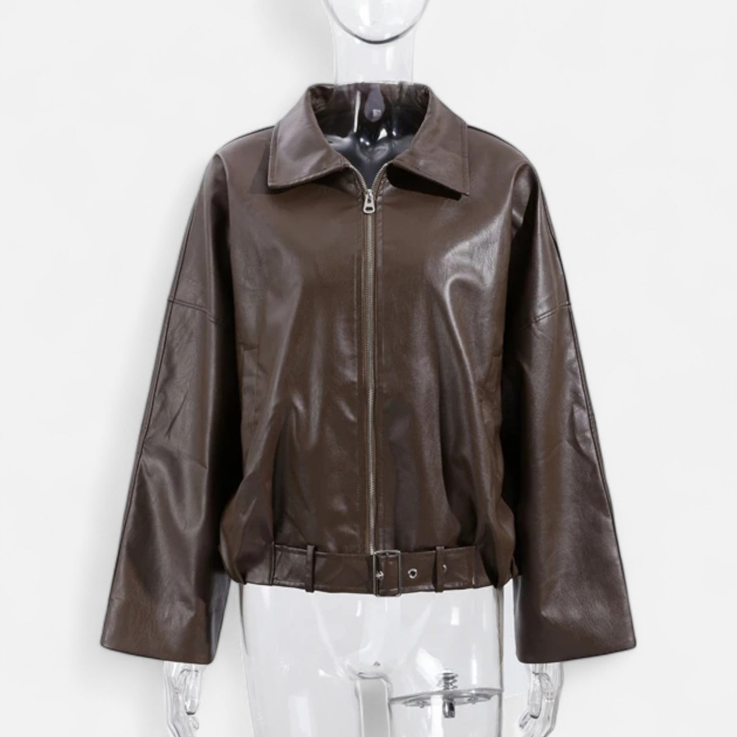 Olivebury | Women’s Leather Belted Bomber Jacket
