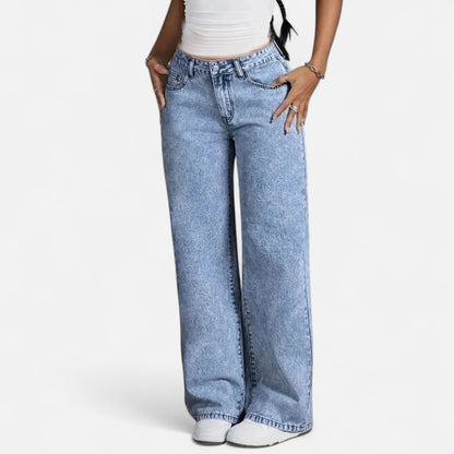 Olivebury | Women’s High-Waist Wide-Leg Denim Trousers