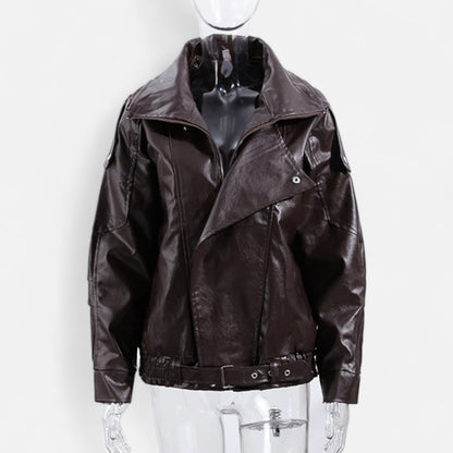 Olivebury | Women’s Leather Belted Bomber Jacket