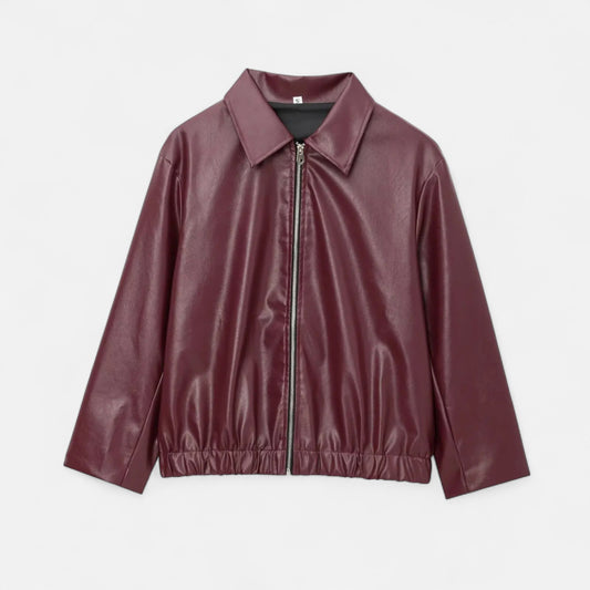 Olivebury | Women’s Vintage Leather Zip Jacket