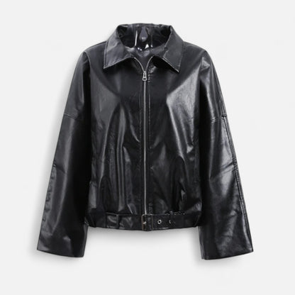 Olivebury | Women’s Leather Belted Bomber Jacket