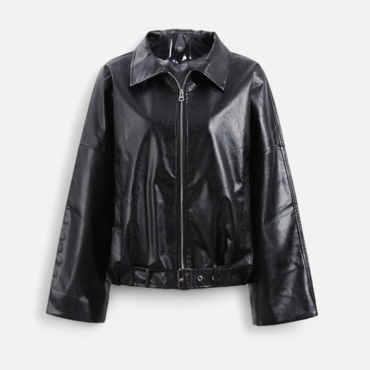 Olivebury | Women’s Leather Belted Bomber Jacket